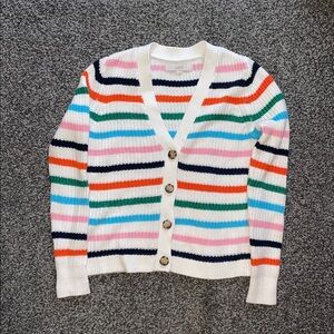 Ann Taylor LOFT Stripe Multicolor V Neck Button Sweater Cardigan Size Small